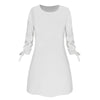 Image of Women Fashion O-neck Solid Bow Elegant Straight Dress Spring Loose Mini Dresses