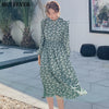 Image of BGTEEVER Elegant Stand Collar Ruffles Women Dress Full Sleeve Elastic Waist Female Chiffon Dress 2020 Spring Midi Vestidos femme