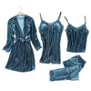 Image of Warm Winter Pajamas Sets Women Sexy Lace Robe Pajamas Sleepwear Kit Sleeveless Nightwear