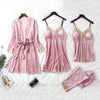 Image of Warm Winter Pajamas Sets Women Sexy Lace Robe Pajamas Sleepwear Kit Sleeveless Nightwear