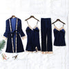 Image of Warm Winter Pajamas Sets Women Sexy Lace Robe Pajamas Sleepwear Kit Sleeveless Nightwear