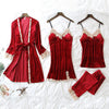 Image of Warm Winter Pajamas Sets Women Sexy Lace Robe Pajamas Sleepwear Kit Sleeveless Nightwear
