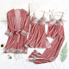 Image of Warm Winter Pajamas Sets Women Sexy Lace Robe Pajamas Sleepwear Kit Sleeveless Nightwear