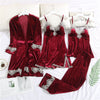 Image of Warm Winter Pajamas Sets Women Sexy Lace Robe Pajamas Sleepwear Kit Sleeveless Nightwear