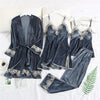 Image of Warm Winter Pajamas Sets Women Sexy Lace Robe Pajamas Sleepwear Kit Sleeveless Nightwear
