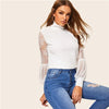 Image of High Neck Lace Lantern Sleeve Top Mesh Blouse for Women's