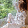Image of JULY'S SONG 2 Piece Autumn Women Sleepwear Faux Silk Satin Pajamas Set Long Sleeve Sleepwear Pajamas Suit Female Homewear
