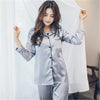Image of JULY'S SONG 2 Piece Autumn Women Sleepwear Faux Silk Satin Pajamas Set Long Sleeve Sleepwear Pajamas Suit Female Homewear