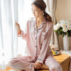 Image of JULY'S SONG 2 Piece Autumn Women Sleepwear Faux Silk Satin Pajamas Set Long Sleeve Sleepwear Pajamas Suit Female Homewear