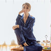 Image of JULY'S SONG 2 Piece Autumn Women Sleepwear Faux Silk Satin Pajamas Set Long Sleeve Sleepwear Pajamas Suit Female Homewear