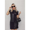 Image of Women Vintage Leather Patchwork Elegant Office Dress