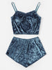 Image of US Women 2pcs Velvet Sleepwear Sexy Spaghetti Strap Velvet