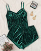 Image of US Women 2pcs Velvet Sleepwear Sexy Spaghetti Strap Velvet