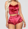 Image of US Women 2pcs Velvet Sleepwear Sexy Spaghetti Strap Velvet