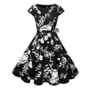 Image of Black White Polka Dot Vintage Dress Summer Women Floral Print Short Sleeve Retro Robe Rockabilly Dresses Party Jurkjes
