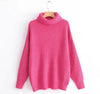 Image of Oversized Turtleneck Sweater Hot pink Mustard Color Loose Knitted Jersey