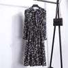 Image of Summer Korean Chiffon Women Dress Elegant Ladies Vintage Long Dress Boho Floral Office Long Sleeve Vestidos Clothing 5LYQ003