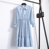 Image of Summer Korean Chiffon Women Dress Elegant Ladies Vintage Long Dress Boho Floral Office Long Sleeve Vestidos Clothing 5LYQ003