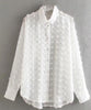 Image of new women dot stitching casual chiffon blouse shirt women long sleeve chic perspective white LS3725