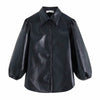 Image of women vintage PU Leather lantern sleeve