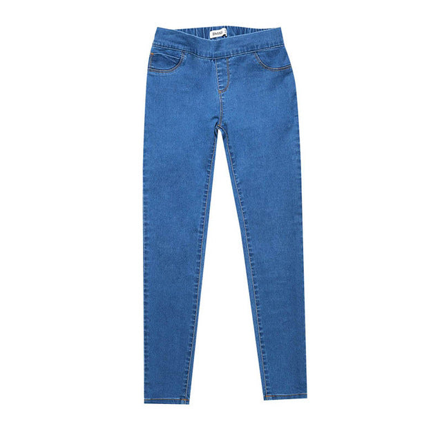 Autumn & Winter Medium Waist Washed Blue Slim Elastic Lady Jeans