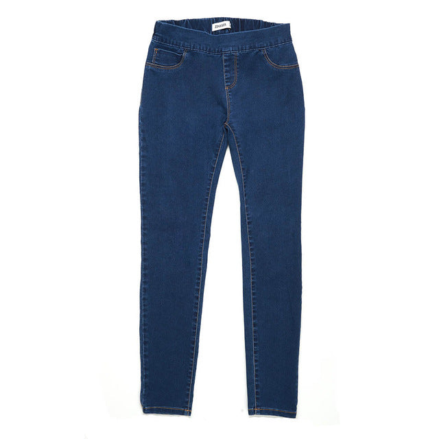 Autumn & Winter Medium Waist Washed Blue Slim Elastic Lady Jeans