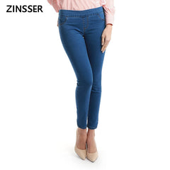 Autumn & Winter Medium Waist Washed Blue Slim Elastic Lady Jeans