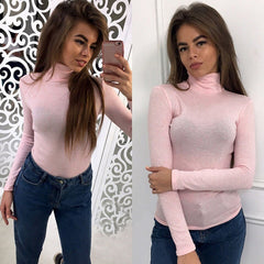 Hot Sale Women Turtle Neck T-Shirts Long Sleeve