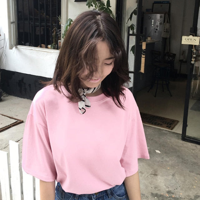 Casual Solid Ladies Black White Cotton Oversize T Shirt