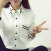 Image of elegant bow tie white blouses Chiffon turn down collar shirt Ladies school blouse Women