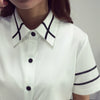 Image of elegant bow tie white blouses Chiffon turn down collar shirt Ladies school blouse Women