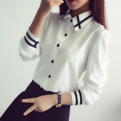 elegant bow tie white blouses Chiffon turn down collar shirt Ladies school blouse Women