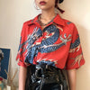 Image of Women Harajuku Blouse Women Dragon Print Short Sleeve Blouses Shirts Female Streetwear