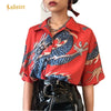 Image of Summer Women Harajuku Blouse Women Dragon Print Short Sleeve Blouses Shirts Female Streetwear