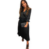 Image of Women Off Shoulder Long Sleeve V Neck Elegant Fit Flare Dress