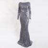 Image of 2020 Elegant O Neck Long Sleeve Sparkle Sequin Maxi Dress