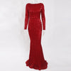 Image of 2020 Elegant O Neck Long Sleeve Sparkle Sequin Maxi Dress