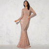 Image of 2020 Elegant O Neck Long Sleeve Sparkle Sequin Maxi Dress