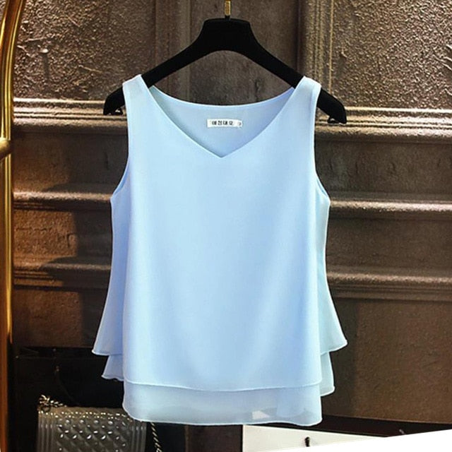 2020 Fashion Brand Women's blouse Summer sleeveless Chiffon shirt