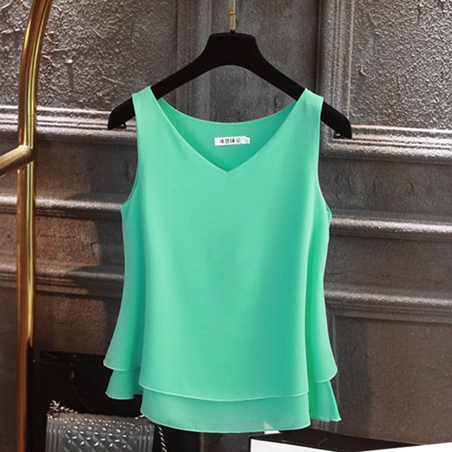 2020 Fashion Brand Women's blouse Summer sleeveless Chiffon shirt