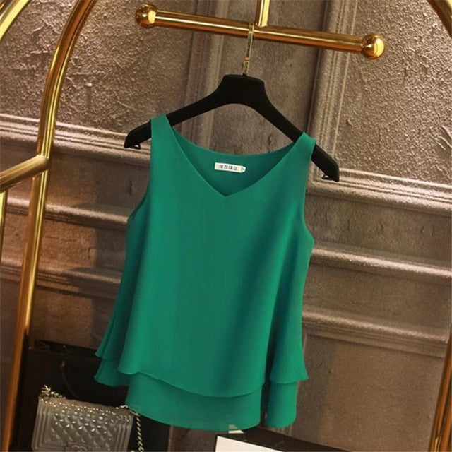 2020 Fashion Brand Women's blouse Summer sleeveless Chiffon shirt