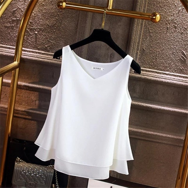 2020 Fashion Brand Women's blouse Summer sleeveless Chiffon shirt