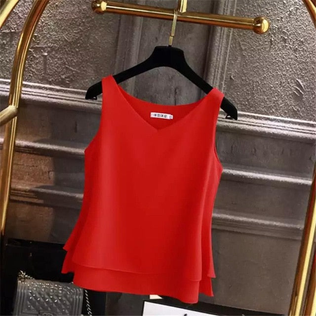 2020 Fashion Brand Women's blouse Summer sleeveless Chiffon shirt