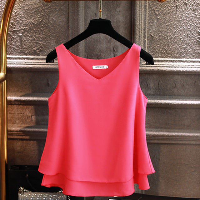 2020 Fashion Brand Women's blouse Summer sleeveless Chiffon shirt
