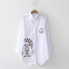 Image of Long Sleeve Cotton Blouse Embroidery Feminina White Shirt