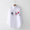 Image of Long Sleeve Cotton Blouse Embroidery Feminina White Shirt