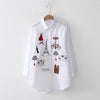 Image of Long Sleeve Cotton Blouse Embroidery Feminina White Shirt