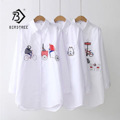 Long Sleeve Cotton Blouse Embroidery Feminina White Shirt