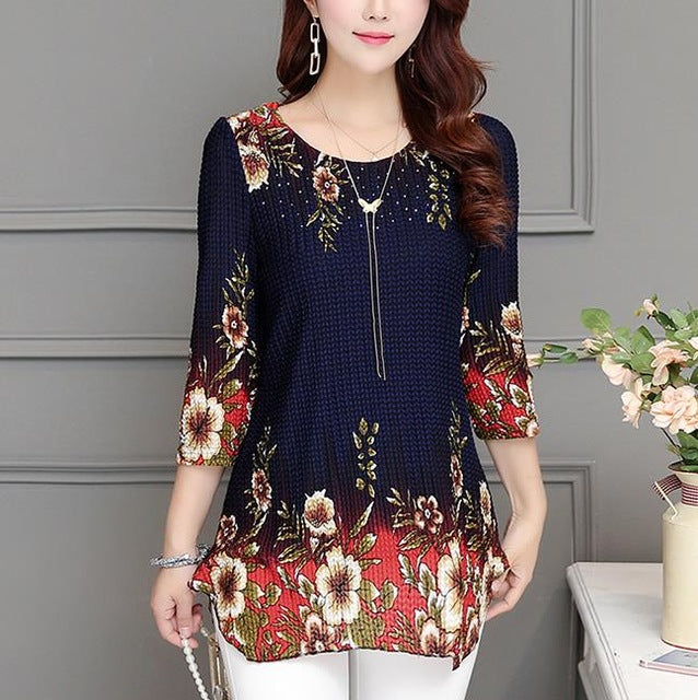 2020 New Arrival Fashion Summer Three Quarter Slim floral long Shirt