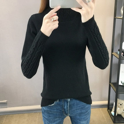 Women Knitted Sweaters Pullovers Turtleneck Long Sleeve